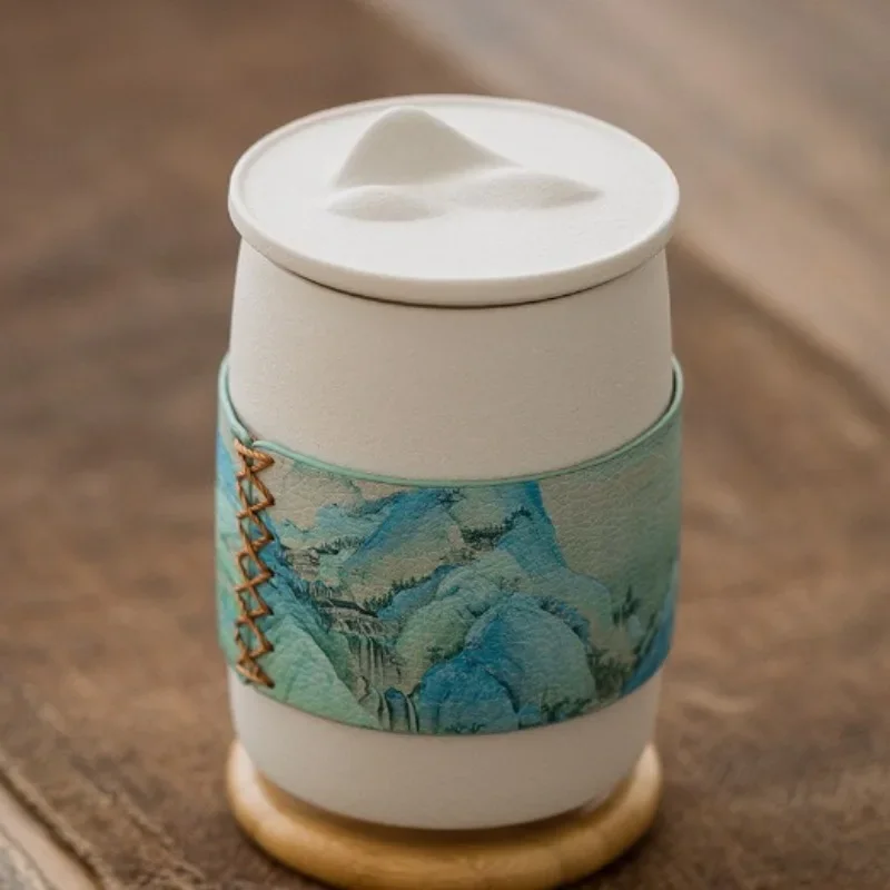 Ceramic filter teacup Personal cup Portable bag gift Thousand miles of Jiangshan creative tea gift Portable Mid-Autumn Festival
