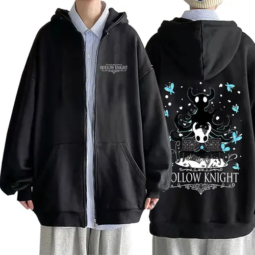 Sudadera con capucha con cremallera gráfica de Caballero hueco para videojuegos, sudaderas con capucha informales de estilo de dibujos animados para hombre y mujer, chaqueta con cremallera para amantes del juego divertido Unisex