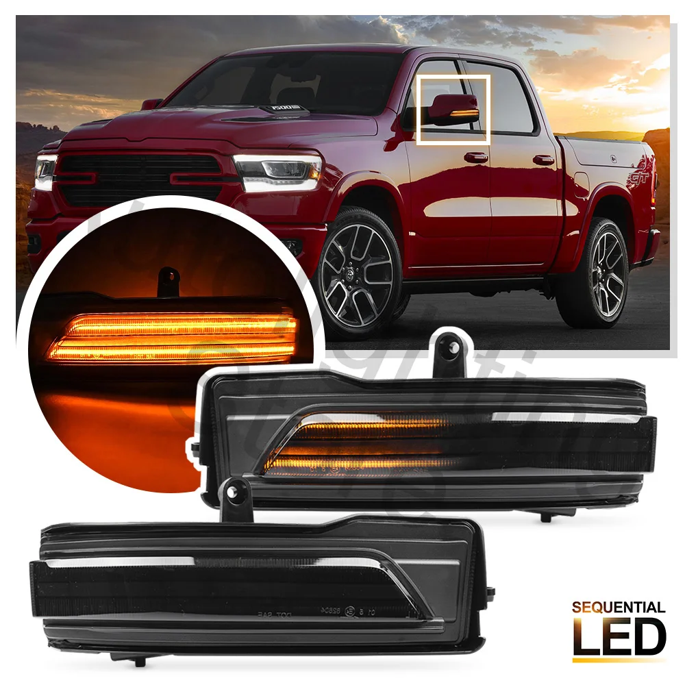 

2PCS For Ram 1500 DT 2019-2022 Smoked Dynamic LED Sequential Indicator Light replacement cover Side Mirror Turn Signal Lamp