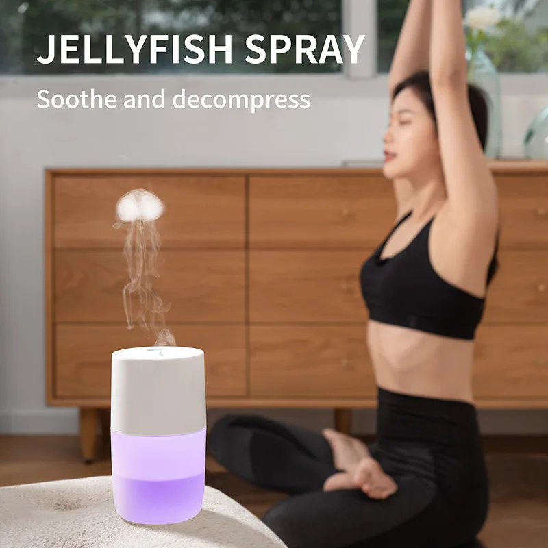 Cool Mist Humidifier with Jellyfish-Shaped Spray, Essential Oil Diffuser, Rechargeable Quiet Desktop Humidifiers Night Lights