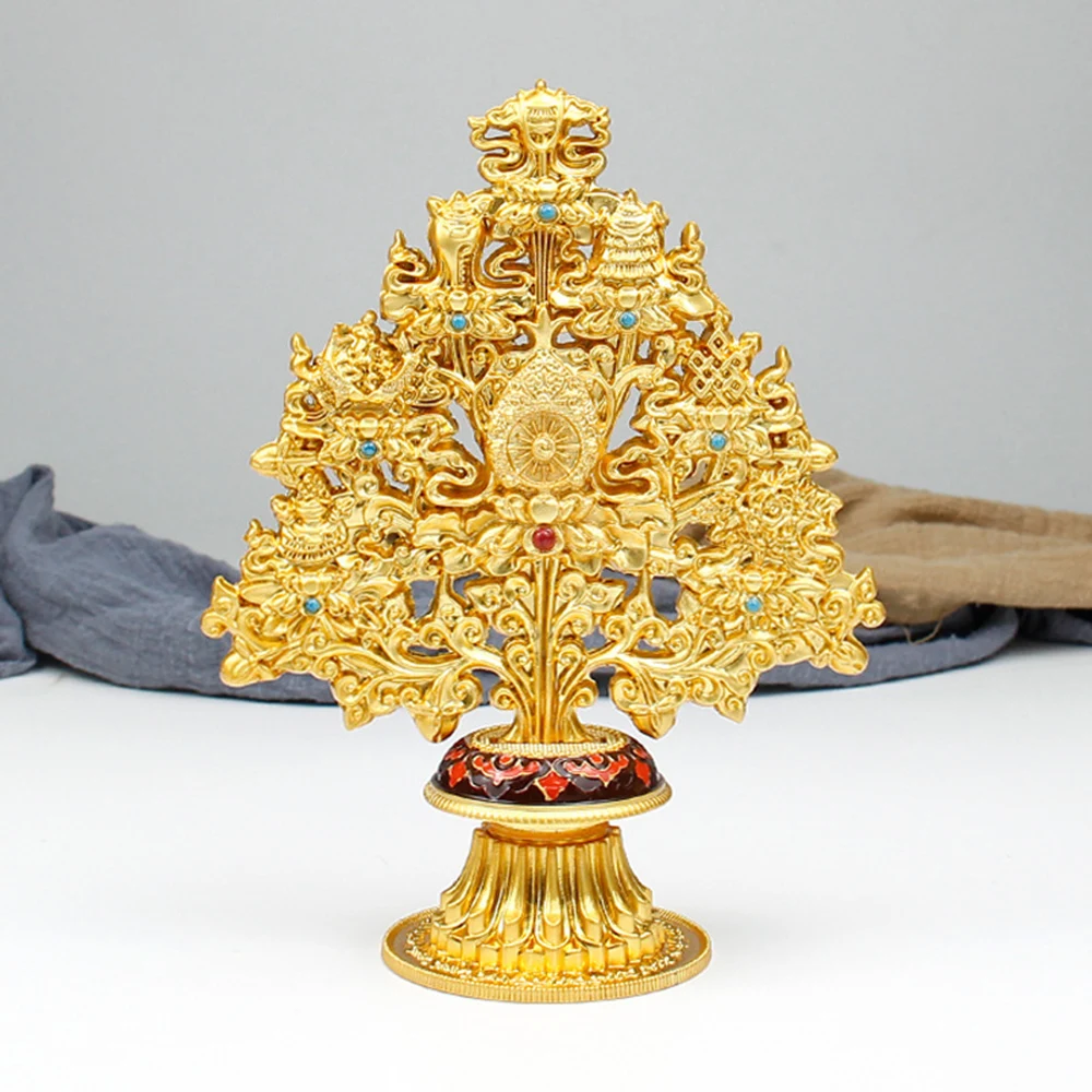 

1pc, Lucky Eight Treasures Tree Ornament, Tibetan auspicious home Decor, Gilded Eight Treasures Wealth Tree, Feng Shui ornaments