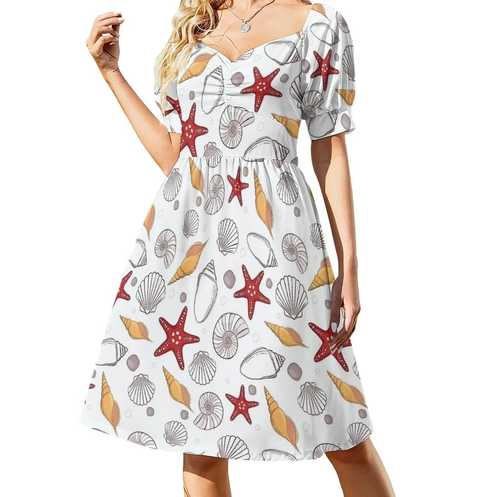 

Seashell Short-Sleeved Dress evening dress women evening dresses luxury 2025 wedding dresses for woman dress for women