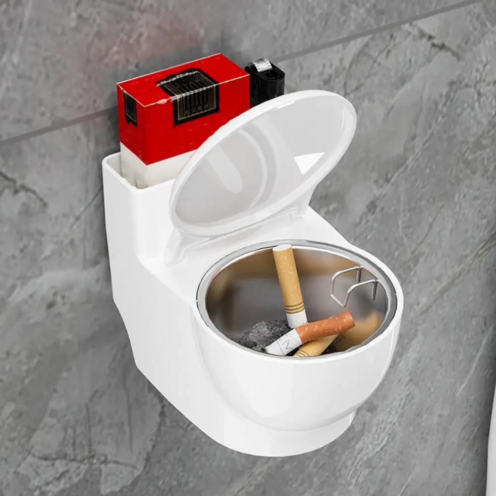 Toilet Shaped Ashtray Fireproof Wall Mount Bathroom Toilet Ashtray with Lid for Home Bathroom Decor Toilet Ashtray Decoration