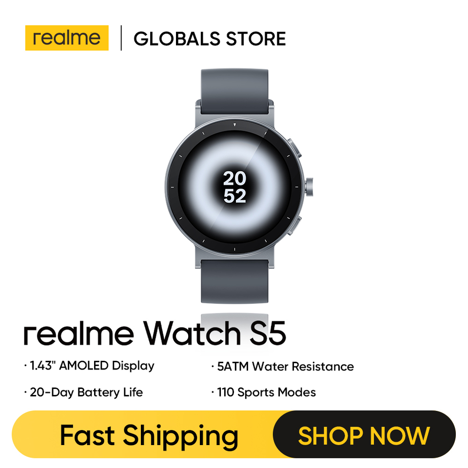  realme Watch S5 Smart Watch 1.43" AMOLED Display 5ATM Water Resistance 20-Day Battery Life 110 Sports Modes 