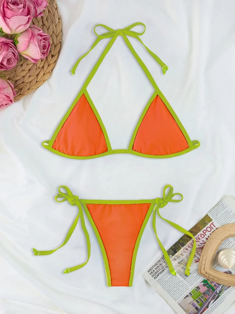 بيكيني النساء ملابس السباحة 2026 جديد الصلبة الرسن البيكينيات مجموعة مثير الدانتيل يصل ملابس الصيف قطعتين بحر ثوب السباحة للإناث