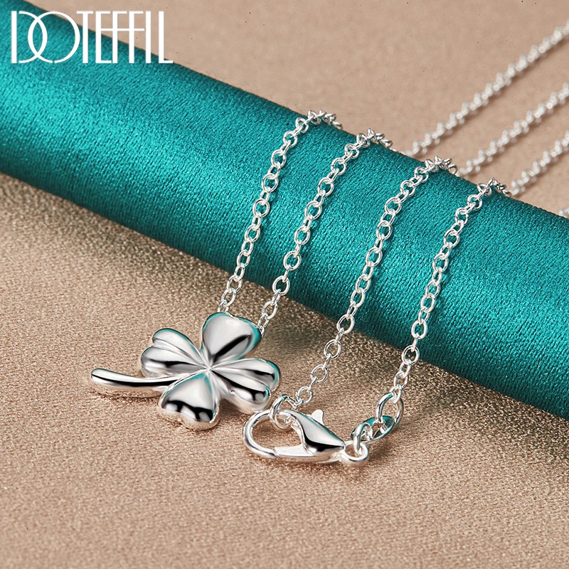 DOTEFFIL 2pcs 925 Sterling Silver Clover Flower Necklace Earrings For Fashion Woman Charm Jewelry Jewelry Sets