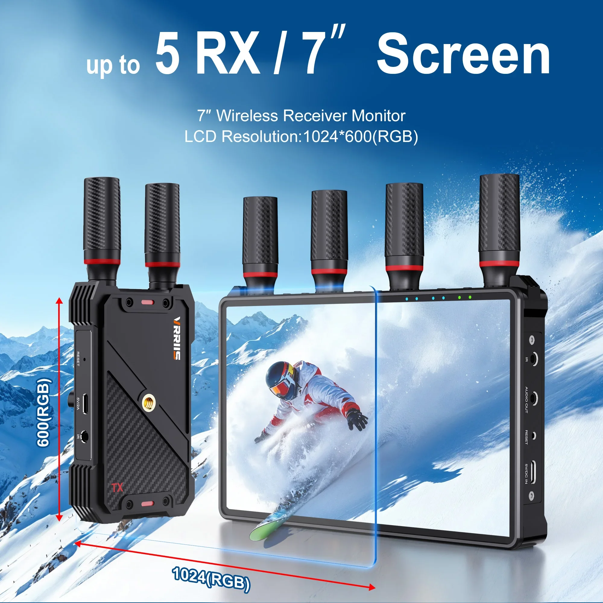 WL083P 5G 400m Wireless HDMI Extender Video Transmitter Receiver with LCD Screen Monitor Battery Slot for Camera Live Streaming