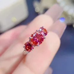 Newest Watermelon Red Moissanite Ring Real 925 Silver Fine Jewelry 2CT Lab Diamond Shiny Moissanite Women Engagement Ring Gift