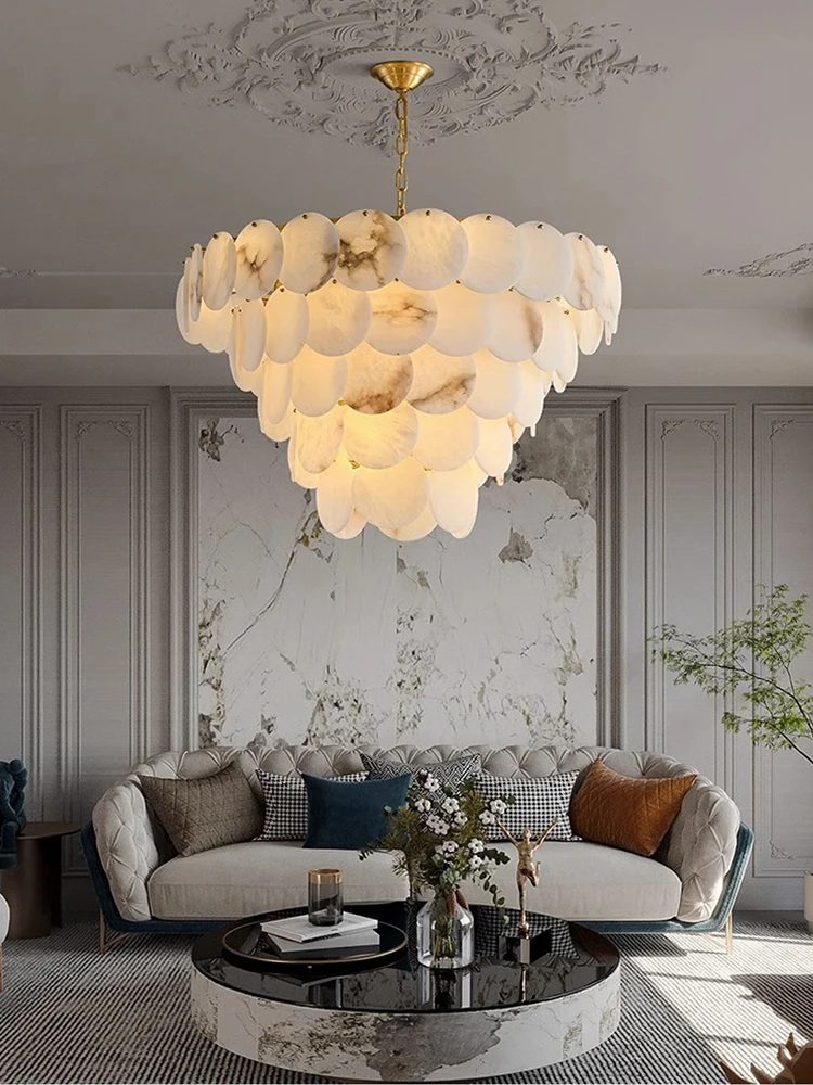 Natural Marble Collection LED Dimmable High Ceiling Chandelier Lighting Lustre Suspension Luminaire Lampen For Liiving Room