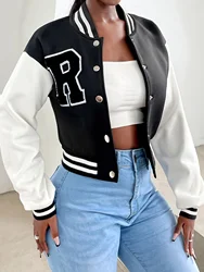 Elegant Women_s Casual Jacket White Autumn Winter Button Baseball Aviator Cropped Jackets For Women Long Sleeve Crop Outerwear