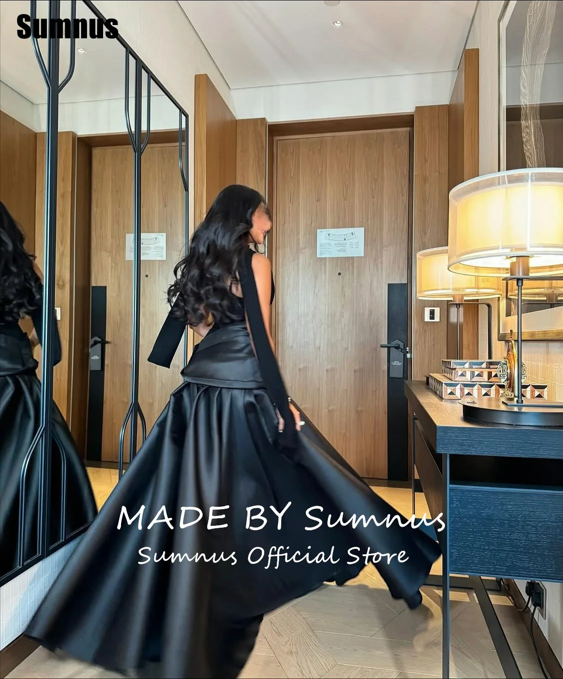 Sumnus Simple A-Line Evening Dresses Satin Strapless Pleats Draped Maxi Formal Gowns Gala فساتين سهرة Customized