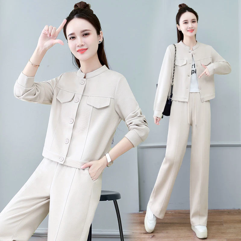 

Модный спортивный костюм для женщин: легкий, роскошный, повседневный комплект из укороченной куртки и брюк с широкими штанинами для весны и осени