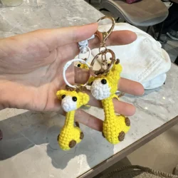 5pcs Cute Giraffes Knitted Keychain Handmade Crochet Pendant Creative Animal Key Ring Car Bag Mobile Phone Charm Gift Wholesale