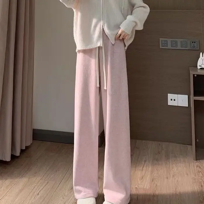 المخملية الدبق منشفة الأرز السراويل واسعة الساق السراويل النسائية الخريف والشتاء عالية الخصر الرباط فضفاضة معلقة مستقيم الساق