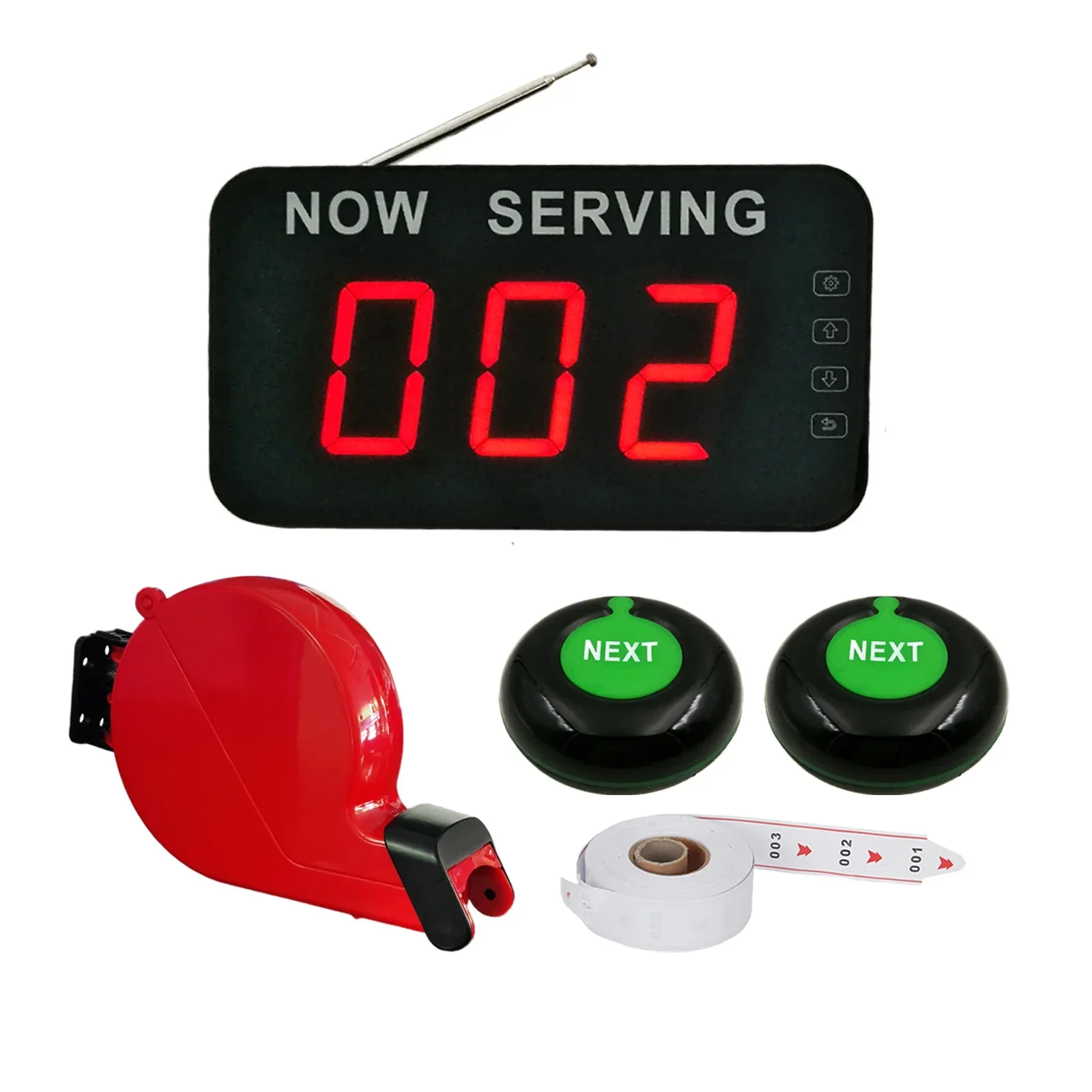 

Pager System Wireless Queue Calling System with 2 Waterproof Call Button and 1 3-Digit Display Receiver and 1 Ticket Dispenser