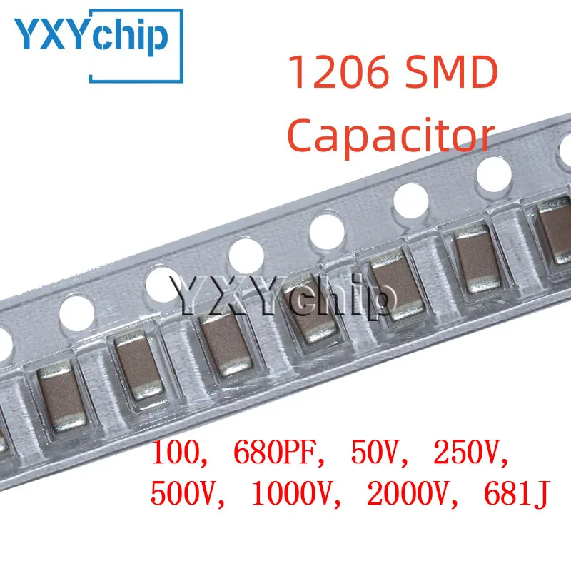 Condensador de cerámica multicapa, Chip NPO SMD, 50 piezas, 1206, 100, 680PF, 50V, 250V, 500V, 1000V, 2000V, 681J, 5%, C0G