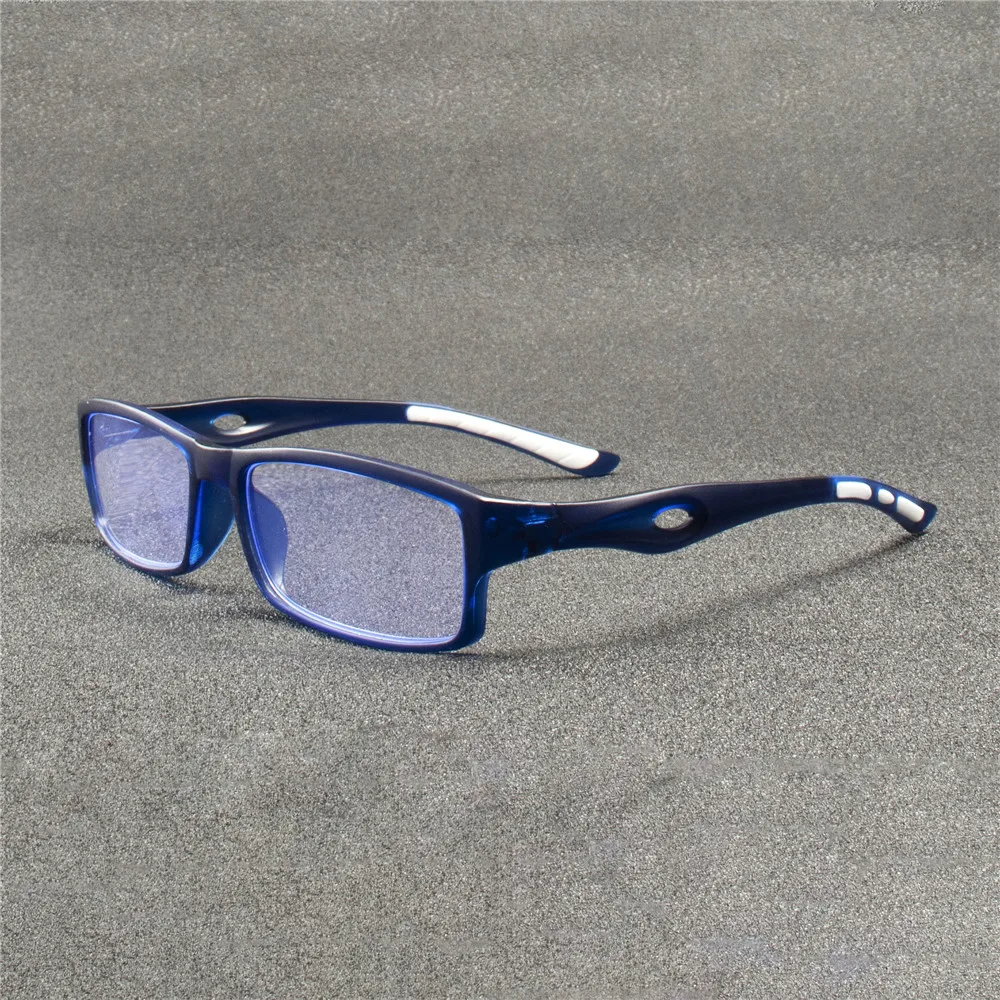 8PCS Sport Style Non-Prescription Reading Glasses Anti-Blue Light Rectangular Full Rim Eyewear, PC Frame Material