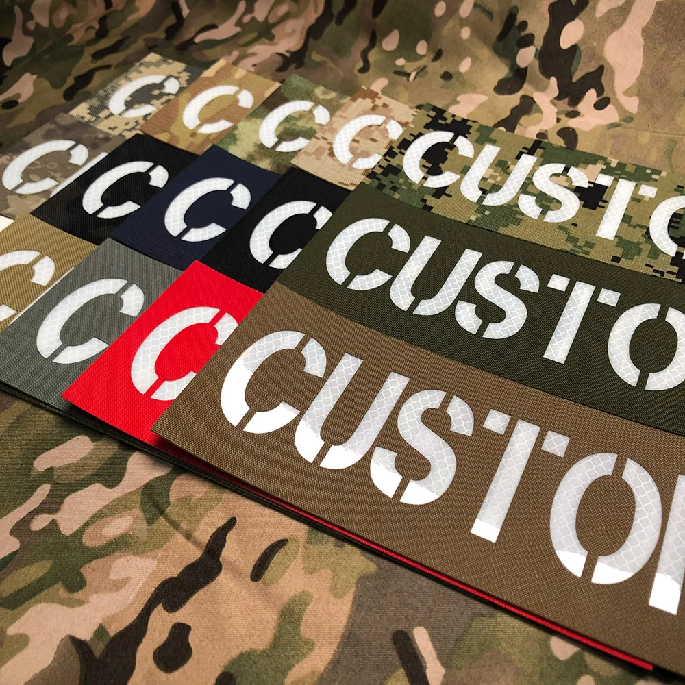 Reflective Material 25cm Custom Laser Back Big Patch Name Tapes White Letters Morale Tactics Military Airsoft