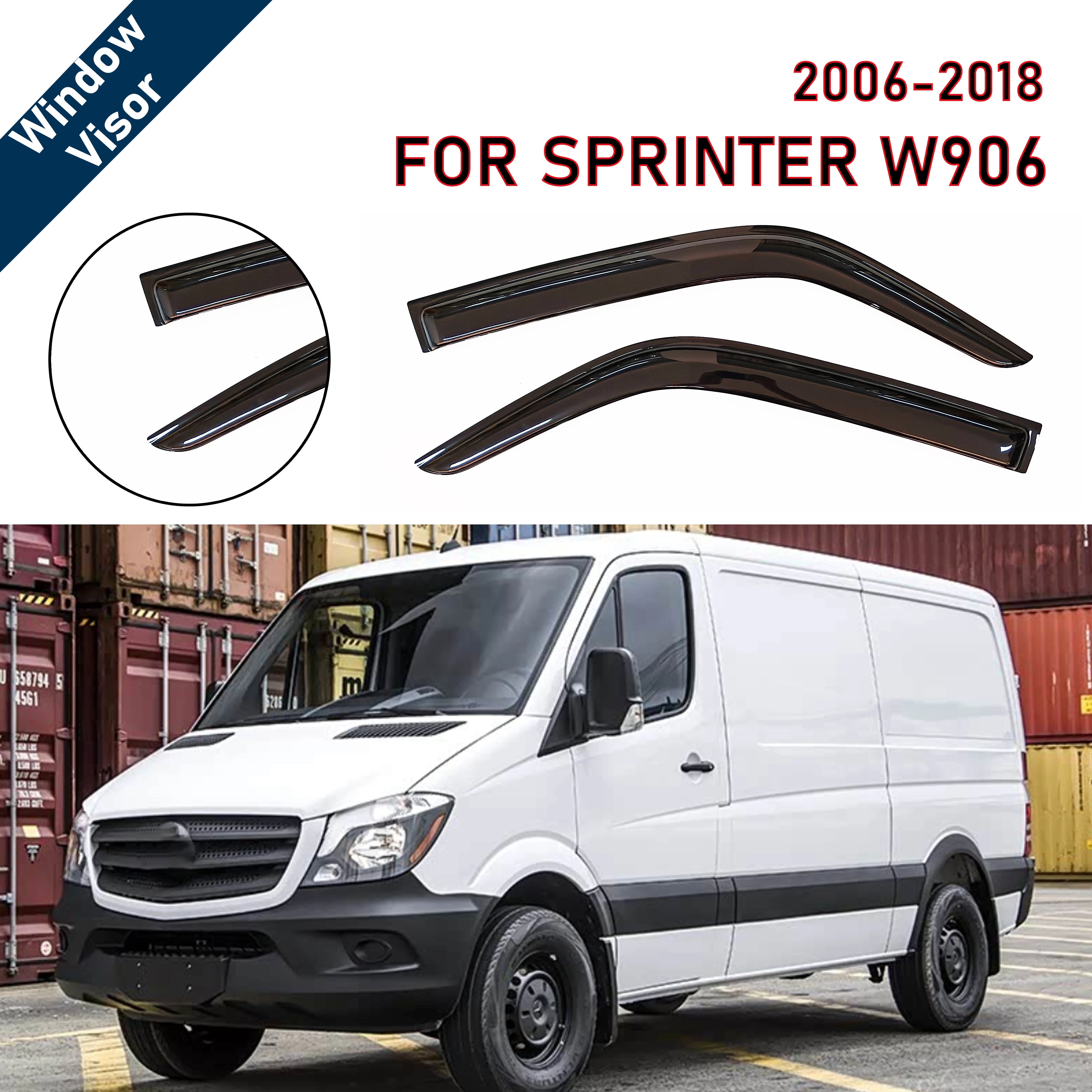 Window Visor for Mercedes-Benz Sprinter W906 2006-2018 | 4pcs Rain Guard Wind Deflector | Car Weather Shield Accessory