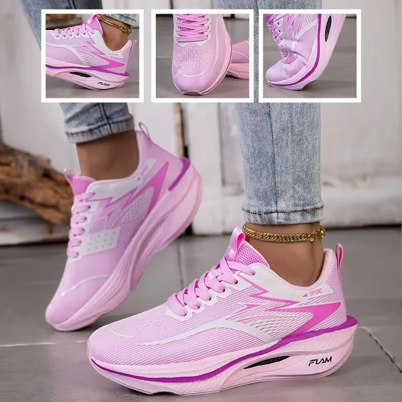 2026 Women's Sneakers Breathable Knitted Mesh Comfortable Flat Lace Up Shoes Trendy Fashionable Casual Outdoor Women Running view 4
