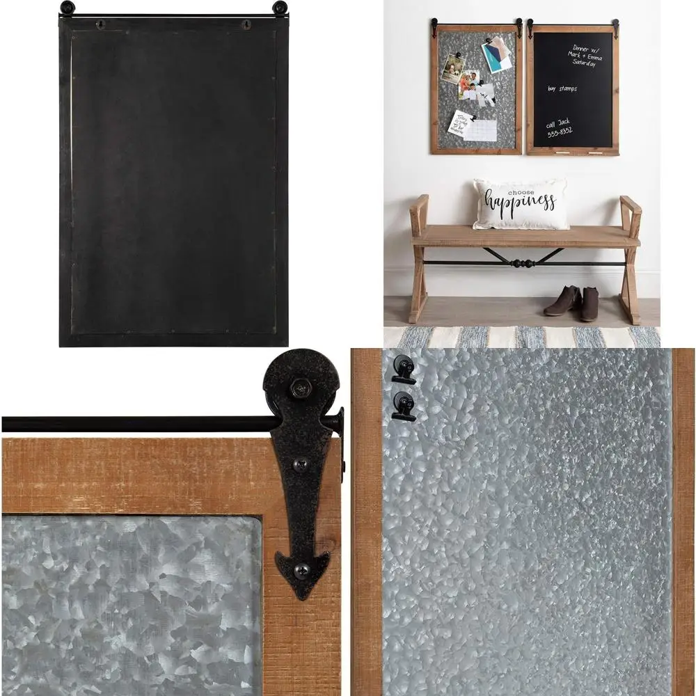 

Rustic Brown Galvanized Metal Magnetic Memo Board with Wood Frame for Modern Farmhouse Style