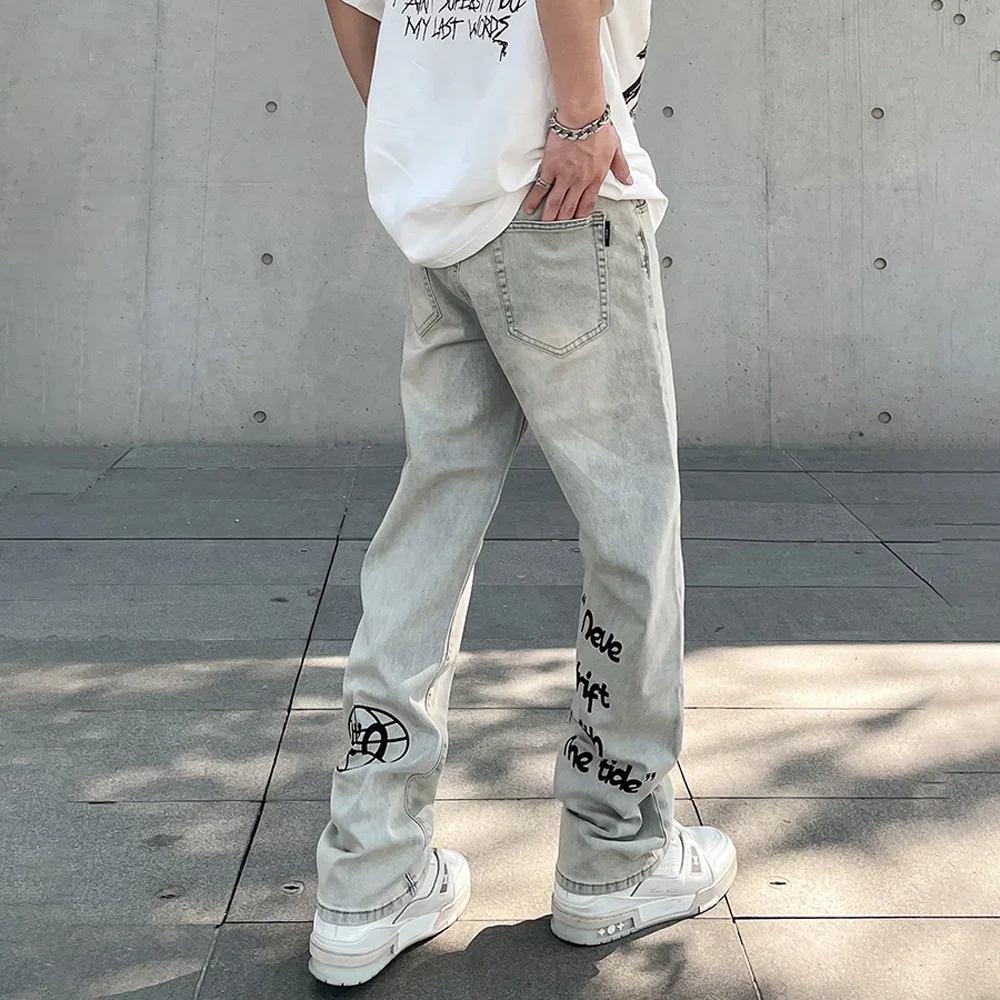 

Jeans for Men Y2k Street Pantalones Hombre Vintage Letter Graphic Print Fit Trousers Streetwear Casual Summer Skinny Denim Pants