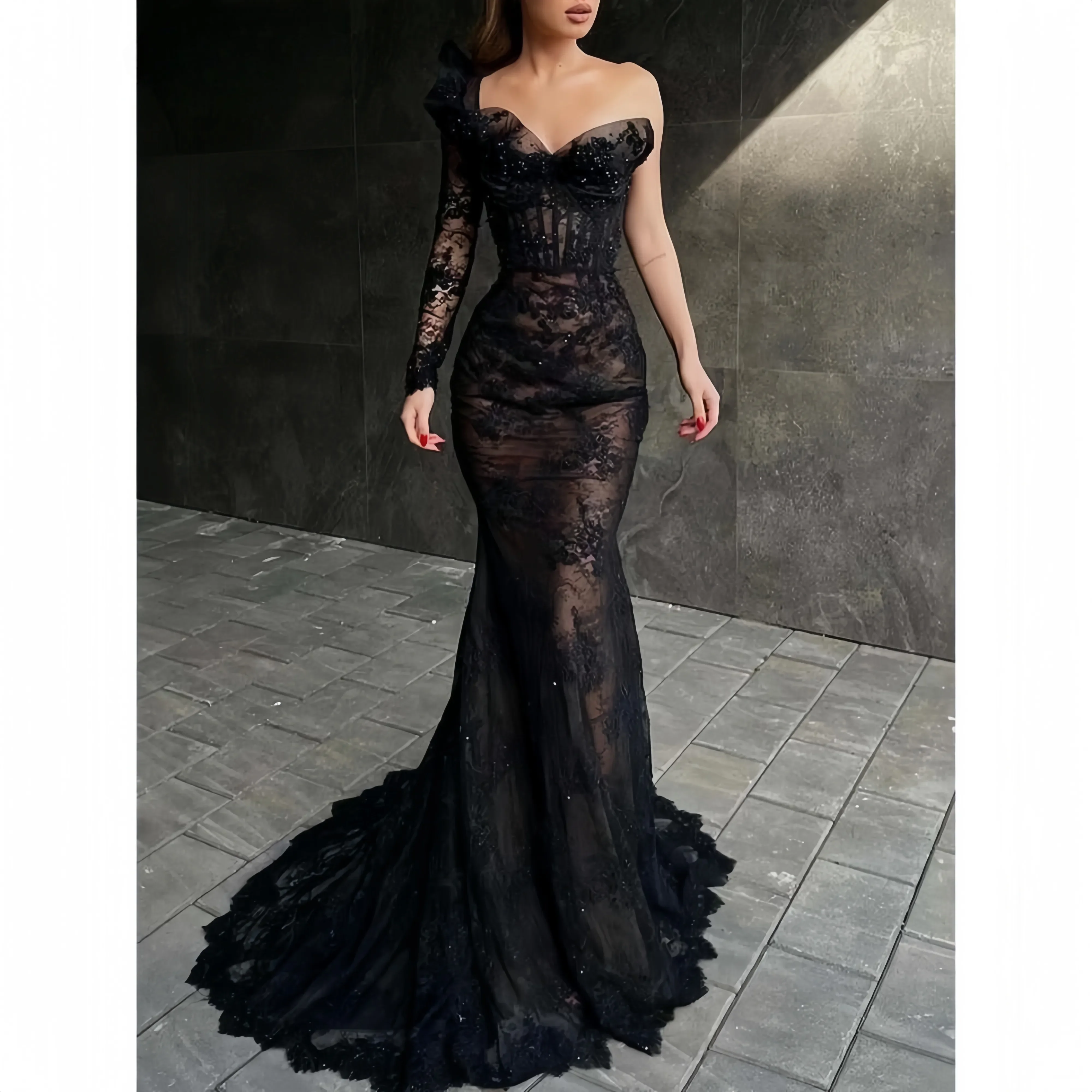 Black Sweetheart Neck Prom Dresses Modern Mermaid Appliques Pearls Evening Dress Eleagnt Formal Gown for Women Customized