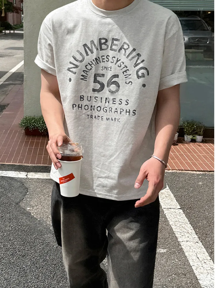 

SYUHGFA 2025 Summer Pullover Men's T-shirt Contract Color Letter Print Round Neck Men Loose Short Sleeve Tops Niche Design