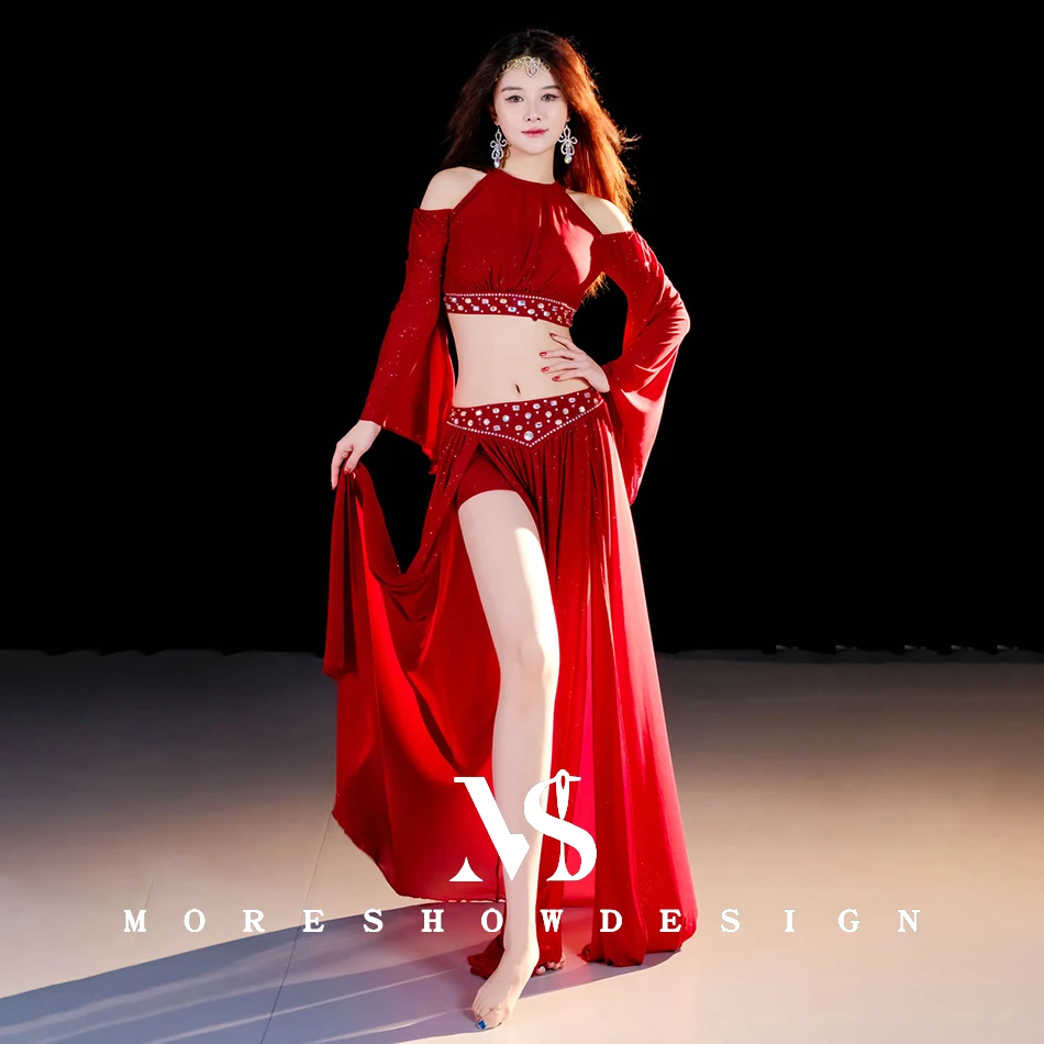 Belly Dance Costumes For Women Top + Skirt Long Sleeves Dance Wear Performance Clothings Set Practice Clothes Dance Outfits Suit image 5