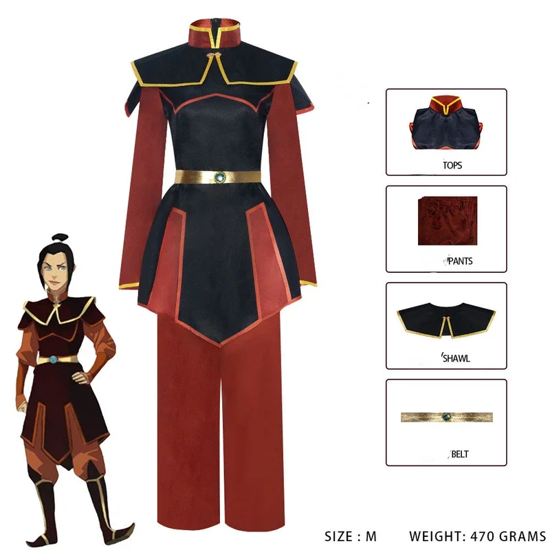 Anime Avatar The Last Airbender Azula Traje de Cosplay para Homens, Top Vermelho, Manto, Calças, Carnaval de Halloween, Role Play Cloth, Terno adulto