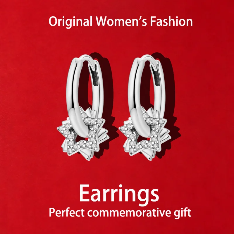 2026 High-quality S925 Original Style Gemstone Star Earrings, the Perfect Choice for Everyday Wear and Women's Jewelry Gifts