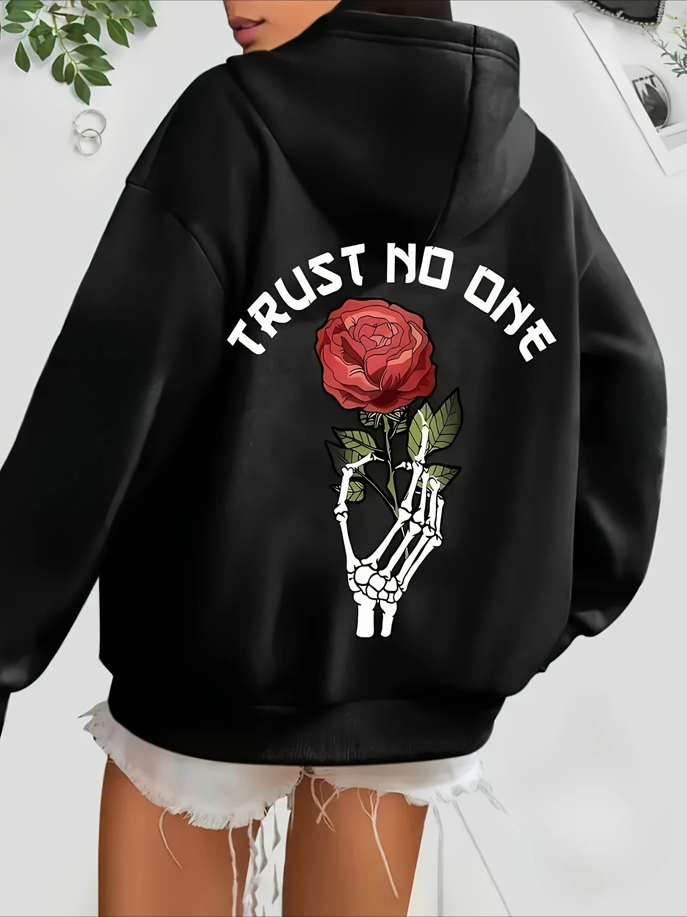 

Hand Bone Rose Graphic Printing Autumn and Winter Pure Cotton Men's and Women's Hoodies Casual Outdoor Street Sports Training