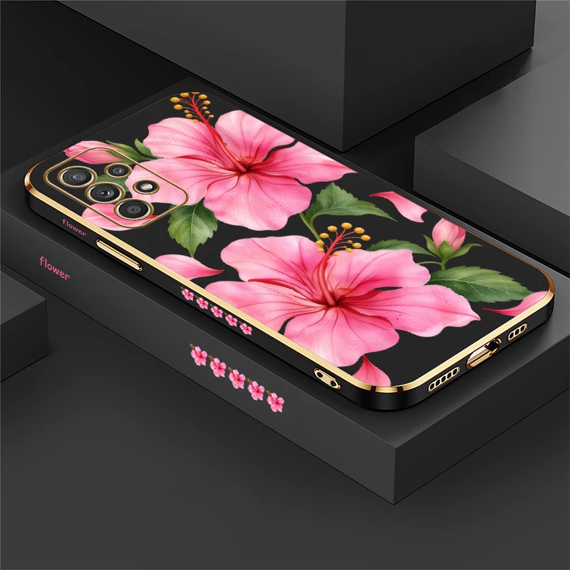 Diagonal Hibiscus Flower Phone Case For Samsung Galaxy A37 A36 A34 A33 A32 4G 5G A31 A50 S Drop Resistant Plating TPU Cases Etui