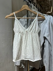 Pink Floral Lace Trim Tank Tops Women Spring Sexy Backless Bow V-neck Raw Hem Vests Sweet Preppy Style Cute Camisole Y2K Top New