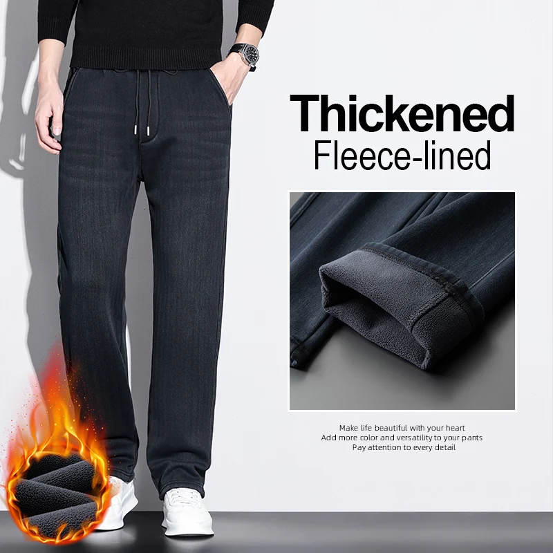 الرجال البوليستر صوف مبطن فضفاض مستقيم السراويل الطويلة 2025 الخريف الشتاء الرجعية نمط مريح الدافئة سراويل تقليدية حجم كبير 4XL #3