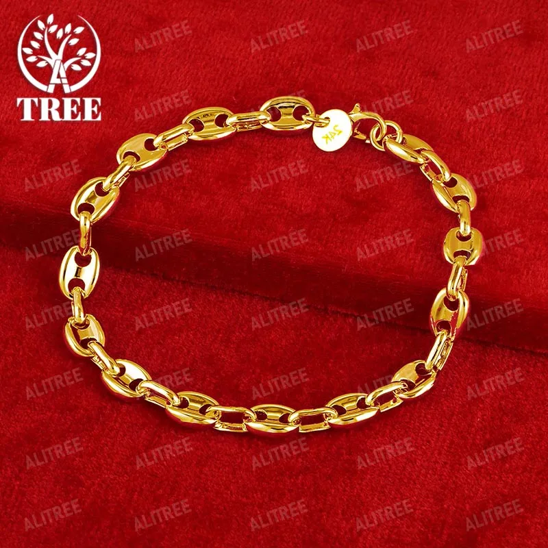 ALITREE 18K Yellow Gold Pig Nose Chain Bracelets For Woman Fashion Bangles Fine Jewelry Lady Party Engagement Birthday Gifts