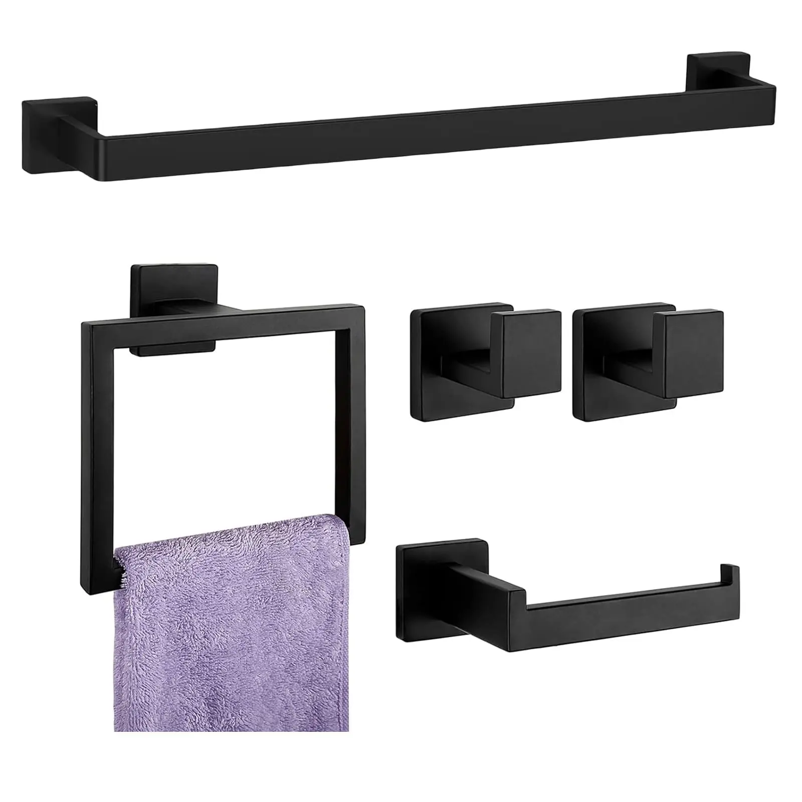 

Matte Black 10-Piece Bathroom Hardware Set: 15.6 Inch Towel Bar, Ring, Hooks & Toilet Paper Holder, 304 Stainless Steel