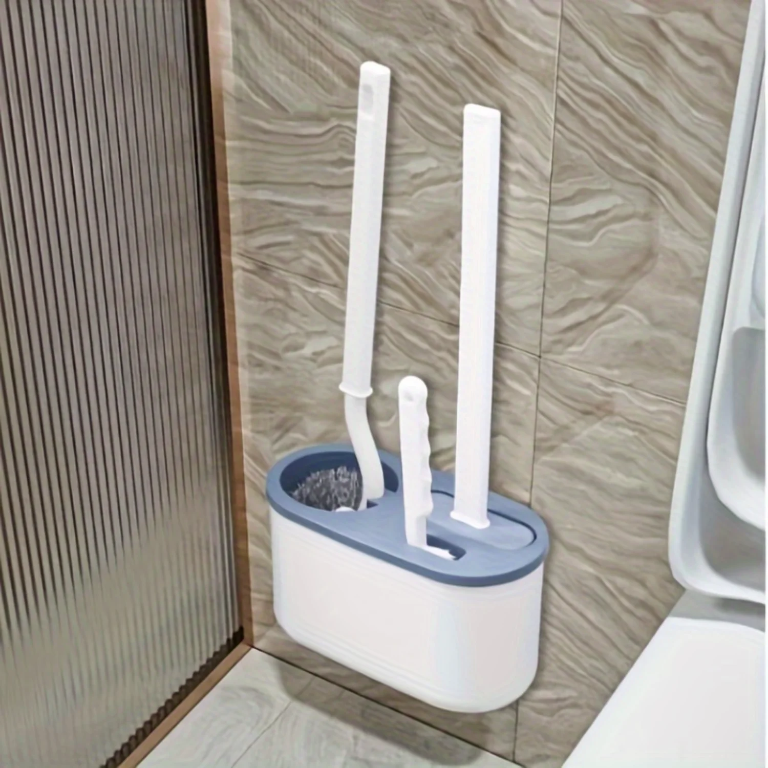 Wall-mounted Toilet Brush Set, No Dead Angle Toilet Brush, S-shaped Toilet Brush, T-shaped Cleaning Brush, Bathroom Toilet Brush