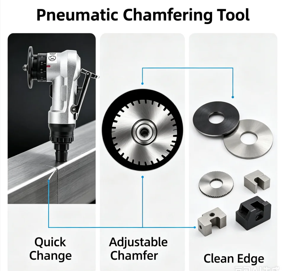 45° Mini Pneumatic Chamfering Machine 30000 RPM Portable Arc Air Beveling Machine Metal Trimming Machine with 1/4 Inch Air