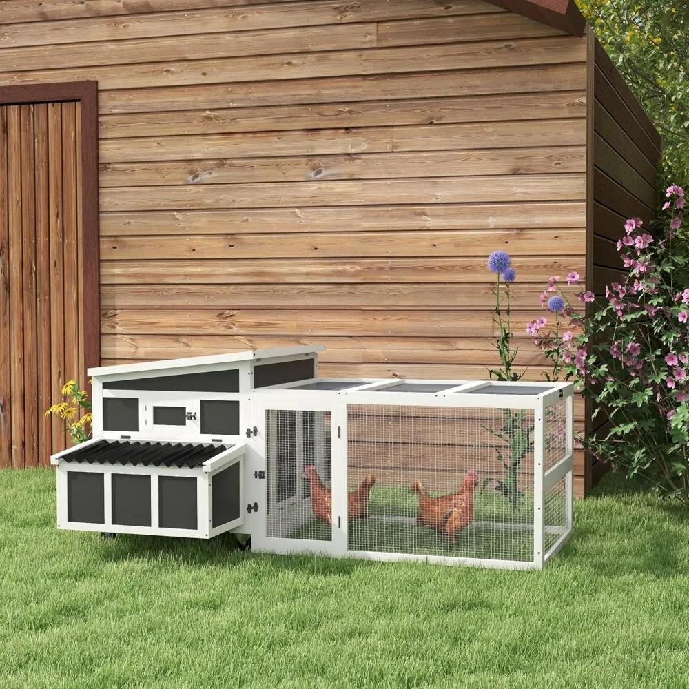 

Wooden Chicken Coop with Nesting Box, Outdoor Poultry Cage for 6 Chickens with Pull Out Tray, Run,Cages for Small Animals.