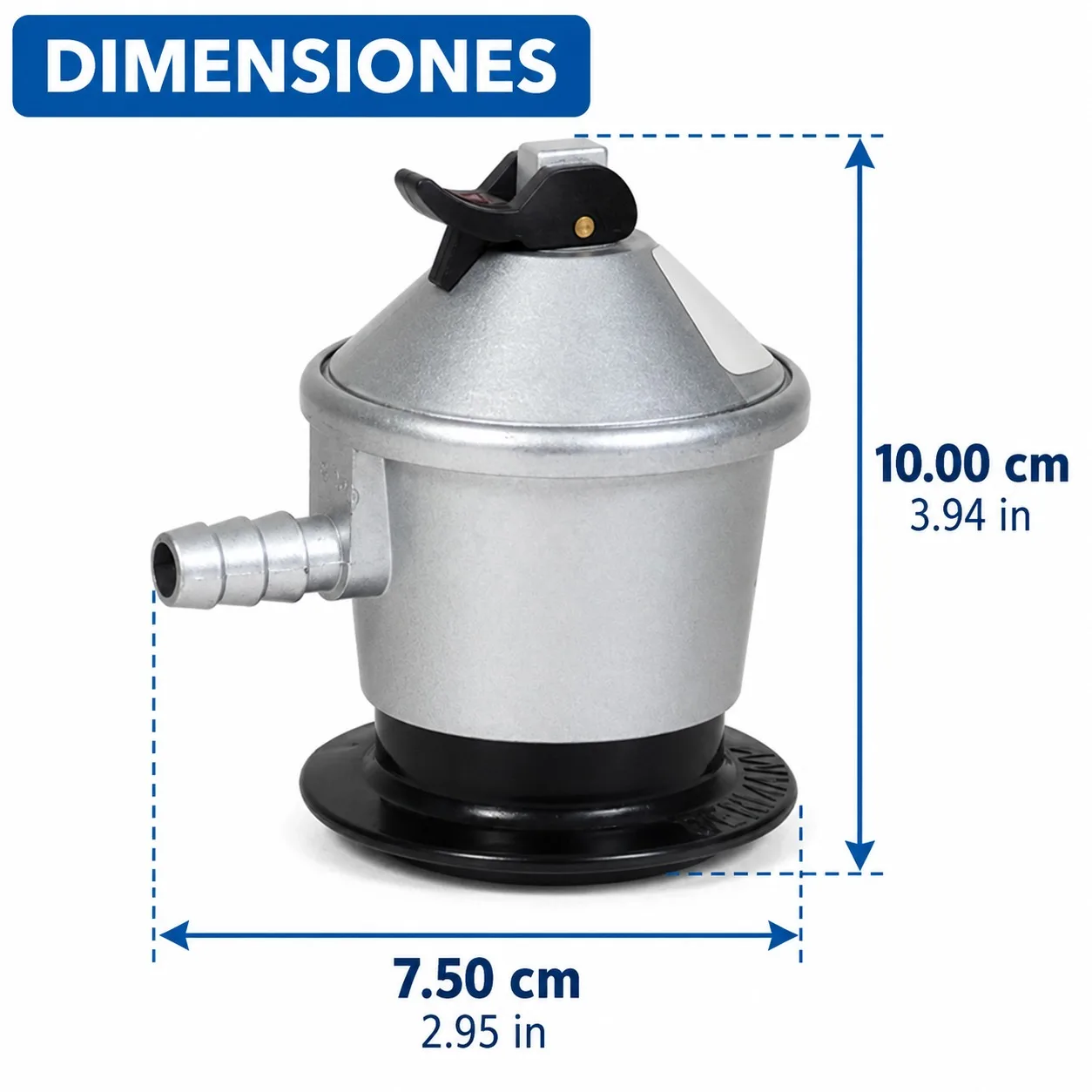 Regulador de Gas Butano de 30 mbar para Camping y Exterior, Cuerpo de Aluminio Resistente, Conector de 10.00 x 7.50 cm para Estufas Portátiles, Barbacoas y Cocinas de Autocaravana
