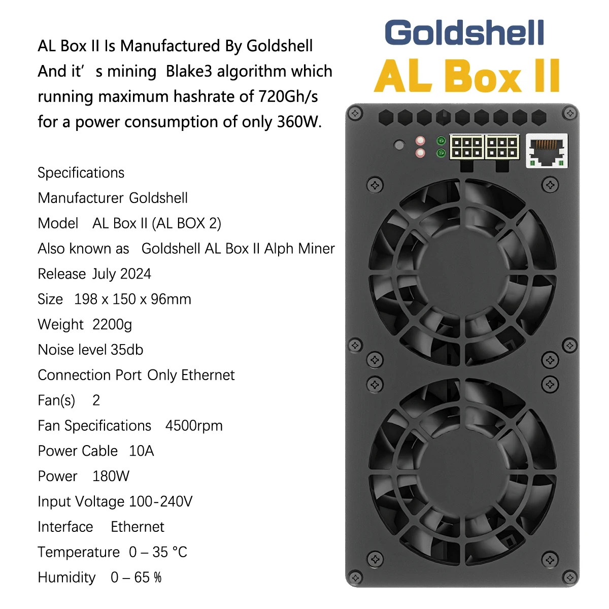 Новая электронная сигарета с золотым корпусом коробка AL ALPH Miner 720GH/s 360W ± 5%, новая версия, тихая система охлаждения для майнинга Alephium для майнинга коробка AL 2 Asic miner