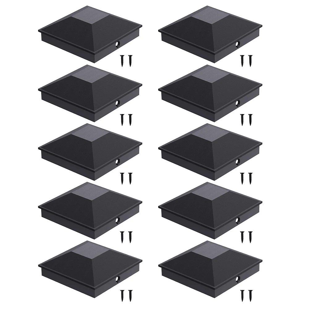 10 Pcs Black PP Plastic Fence Post Covers For 5 Inch Square Wooden Posts Outdoor Garden Deck Rain Protection