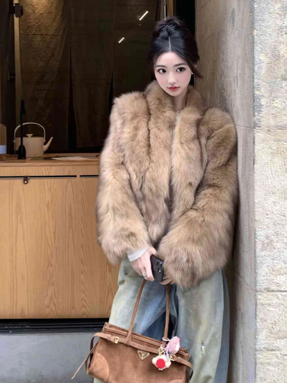 

Cool Young Style Fashionable All-Match Leather Fur Coat Women's Autumn Winter High-End Sensation PU Leather Jacket Collar