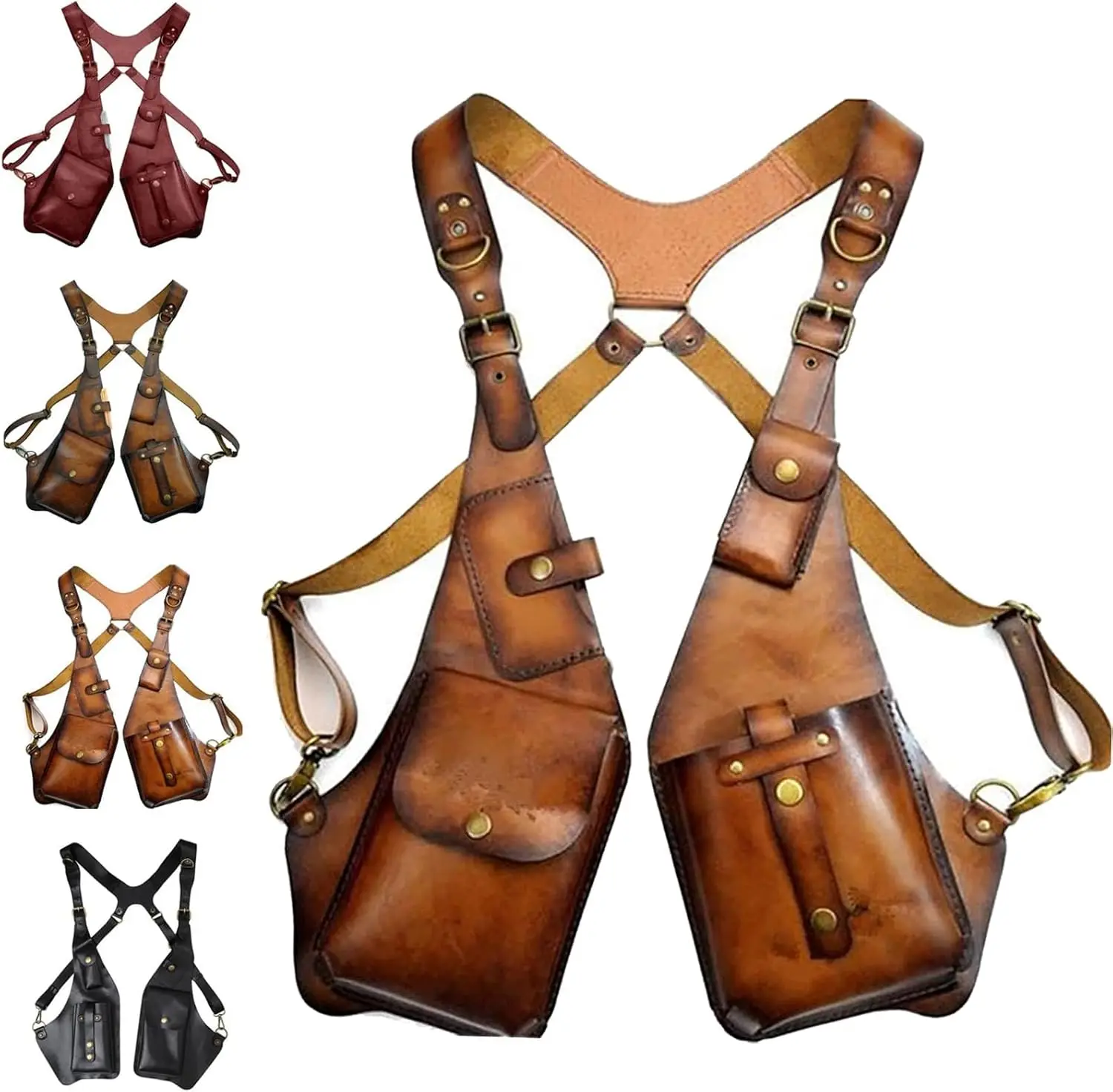 Shoulder Harness Leather Adjustable Double Shoulder Bag For Men Hidden Anti-Theft Wallet