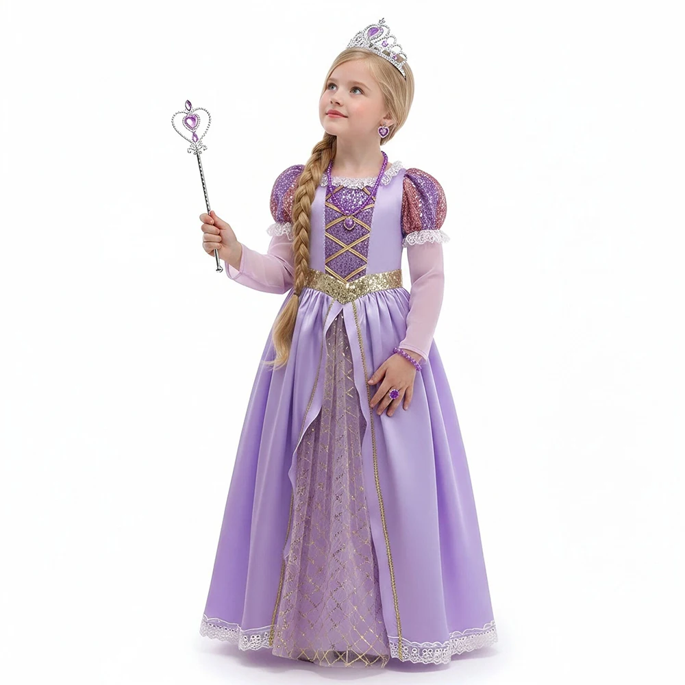 Girls Princess Halloween Cosplay Rapunzel Vestidos Costume Dress Up Kids Role-play Carnival Children Birthday Party Ball Gown