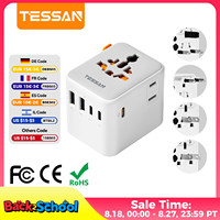 TESSAN 65W GaN Universal Travel Adapter with USB-A+Type-C Adapter Fast Charger EU/UK/USA/AUS Plug for Travel, with 1m Data Cable