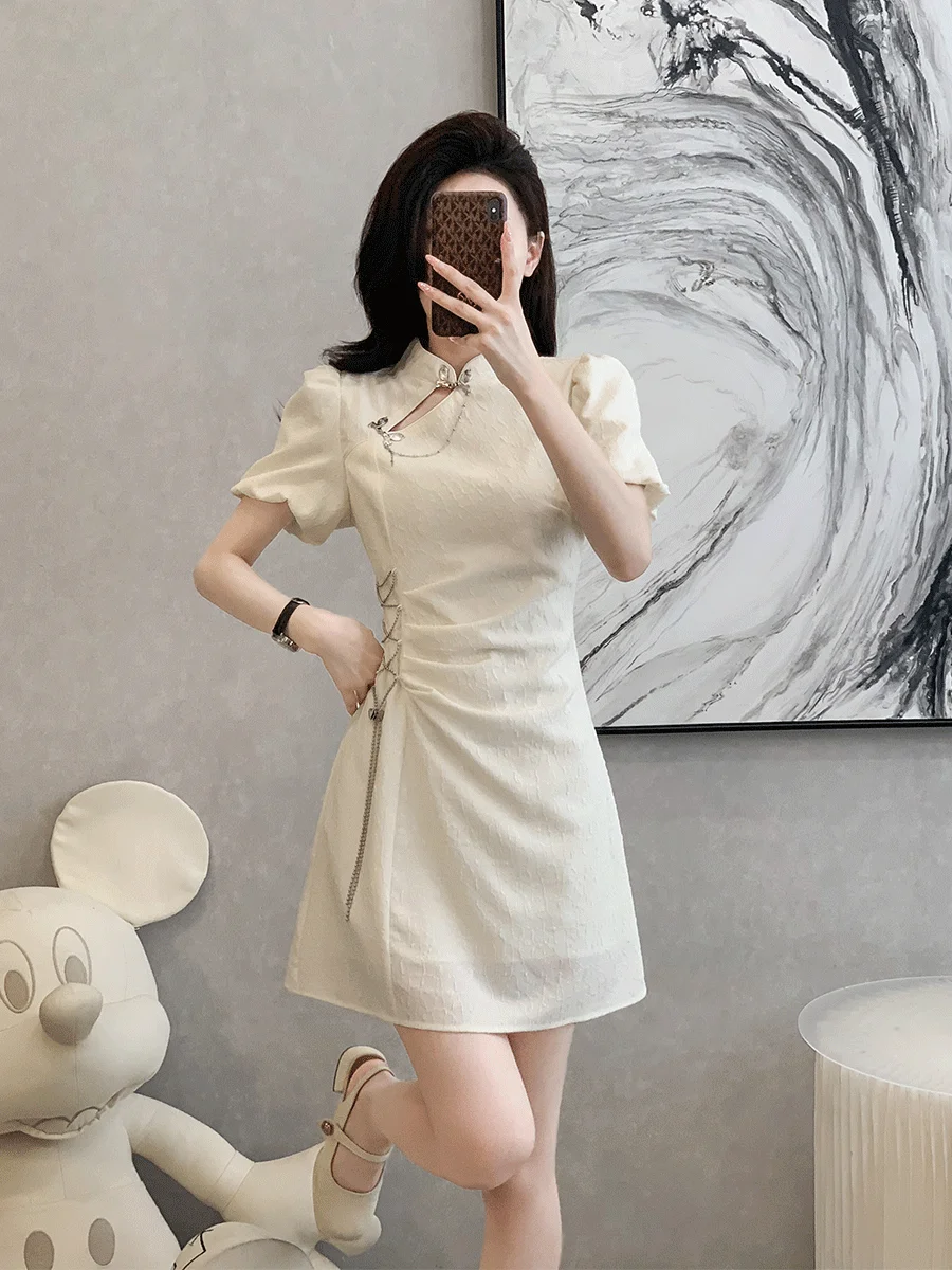 New Modern Chinese Style Improved Cheongsam Elegant Dress Women Summer 2024 Fashion Summer Short Sleeve Qipao