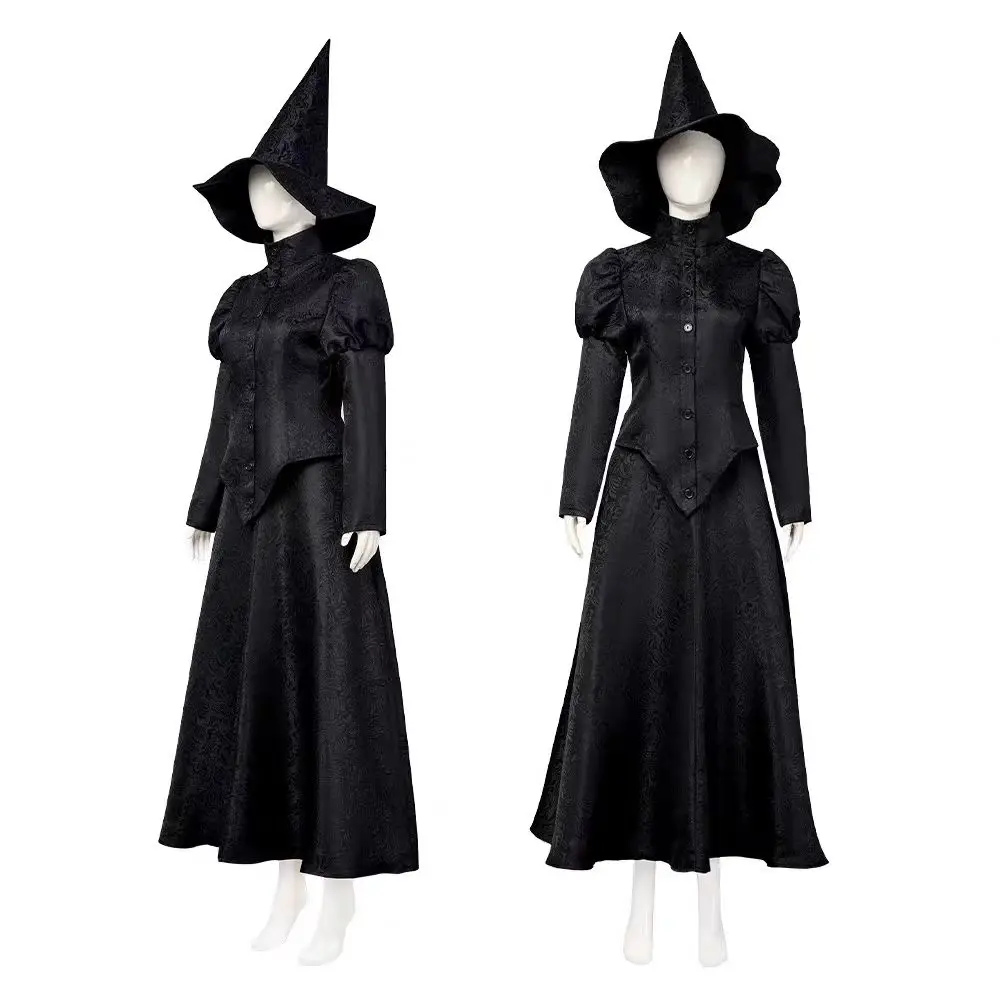 Women's Wicked Witch Elphaba Cosplay Costume Adult Witch Costume Halloween Black Witchy Dress