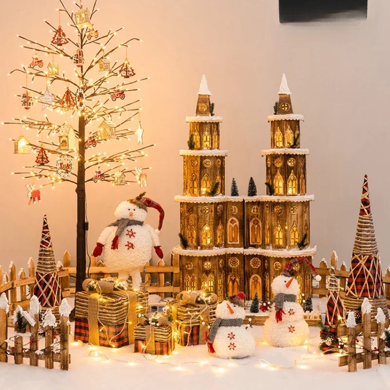 

XL Christmas Decoration Scene Christmas Tree Package Glowing Snowman Ornament House Elk Decoration